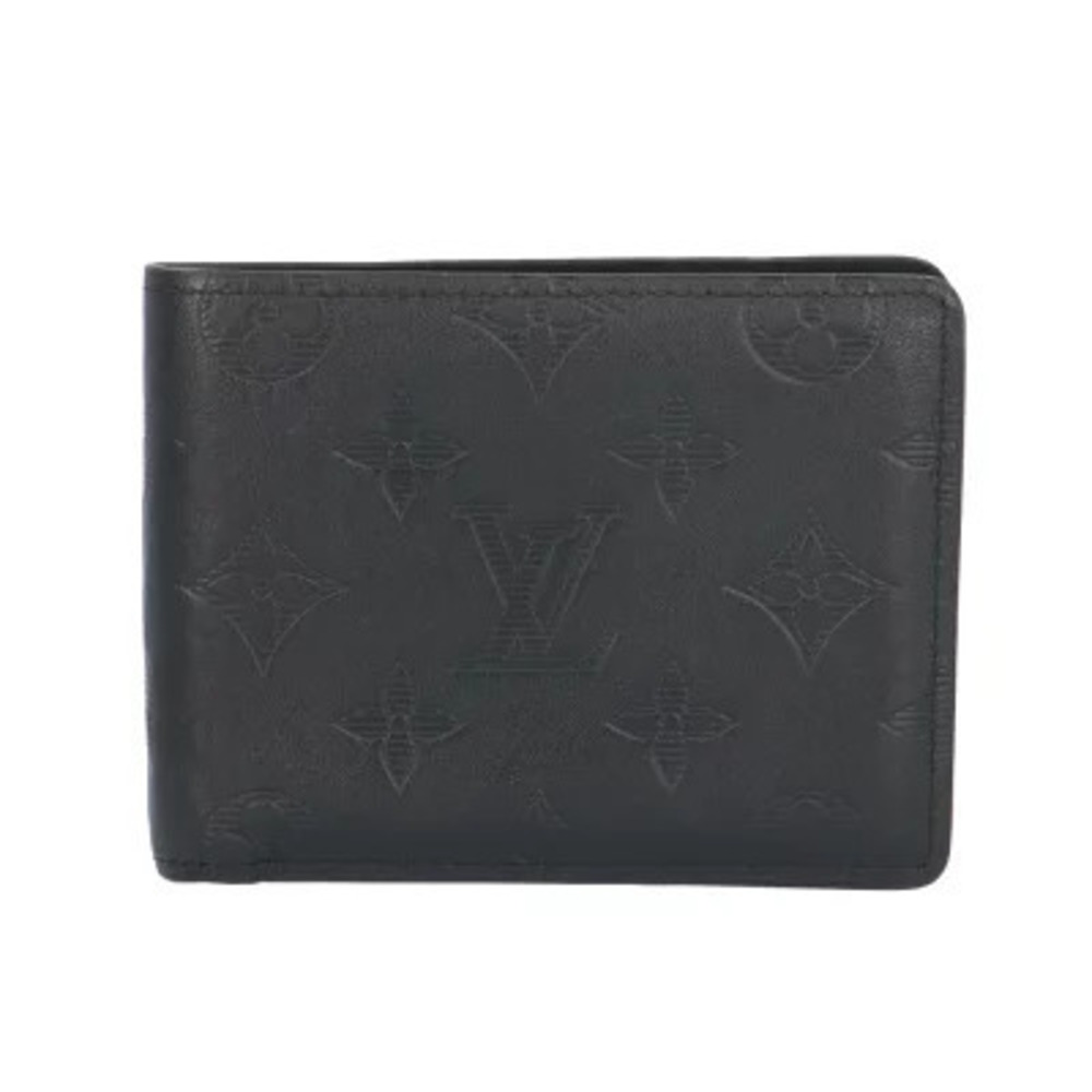 Louis Vuitton Portefeuille Multiple Monogram Shadow Black Bi fold Wallet Leather